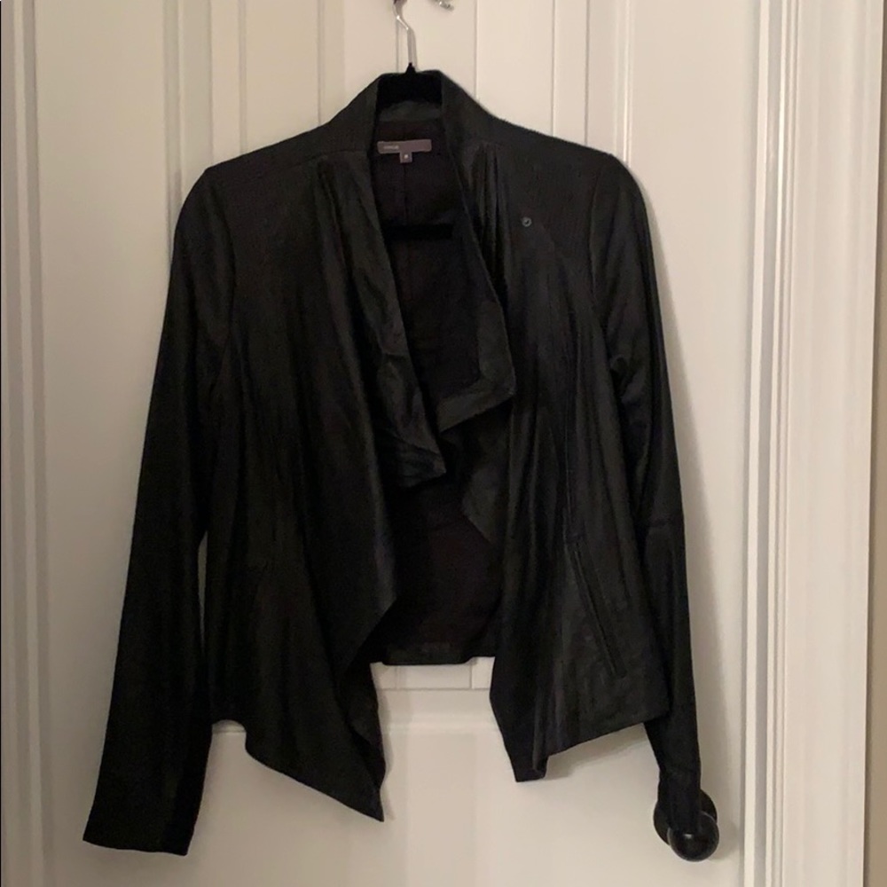 Vince black 100% leather jacket open drape
